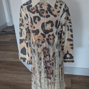 Leopard Print Cardigan with Lace Overlay